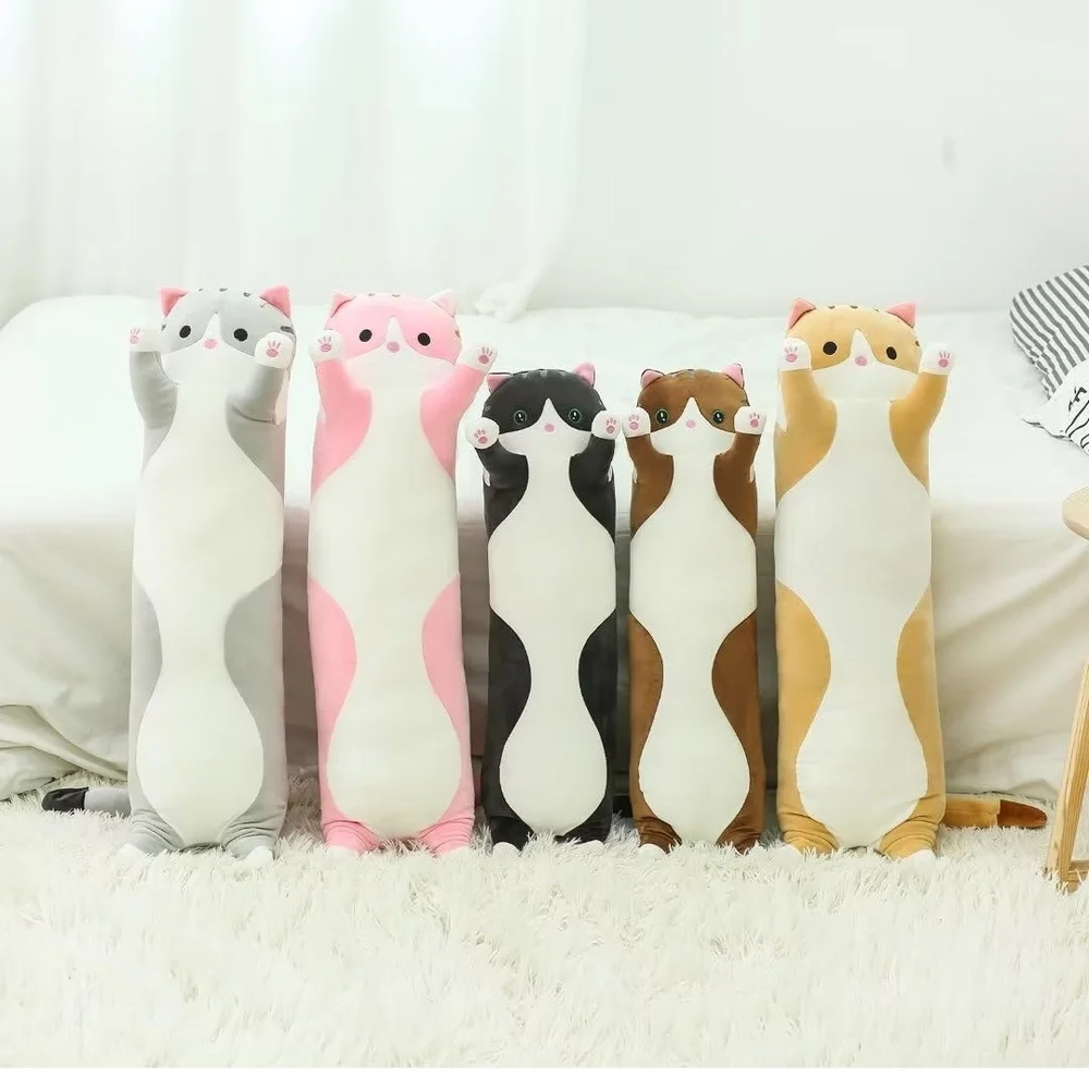 Cute Cat Plush Long Body Pillow – Soft Cartoon Stuffed Animal Doll, Kawaii